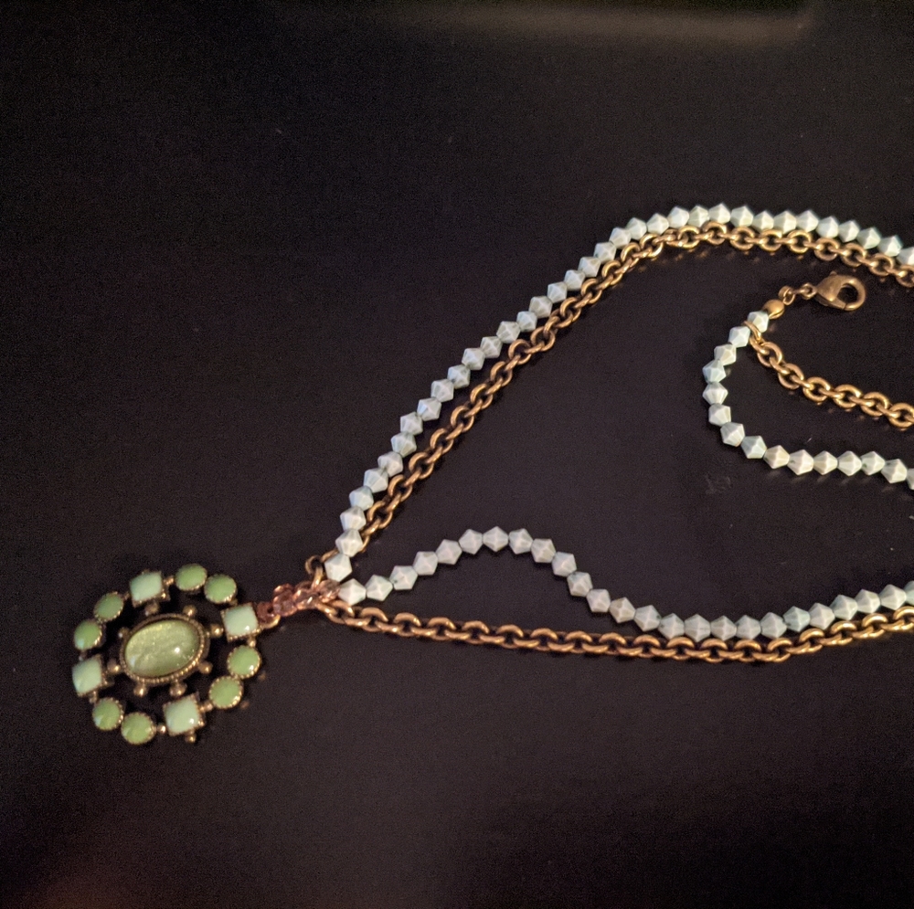 Teal green beaded necklace